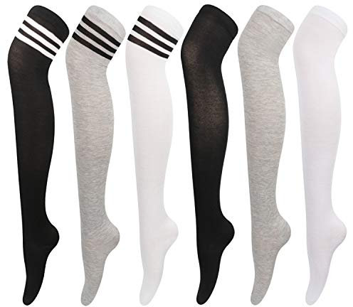 DRESHOW 6 Paia Calzini da Ginocchio Calzini Lunghi Calzettoni Coscia Scaldamuscoli Stivali Sopra il Ginocchio Alta Calze di Avvio per Ragazze e Donna