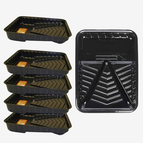 Curtis Wagner Plastics Corp. 6 Roller Paint Tray (5-Pack), Heavy Duty Plastic, Disposable & Reusable, Black, Household-paint-trays, for Rollers & Brushes