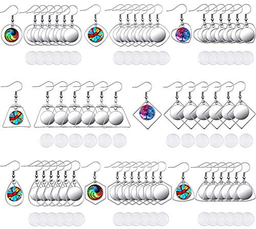 Hicarer 108 Stück Ohrringe aus Edelstahl, Haken aus weißem Draht, Facetten, Brillenschalen mit 12 mm, Cabochons aus Glas für die Herstellung von Schmuck, DIY, Handwerk