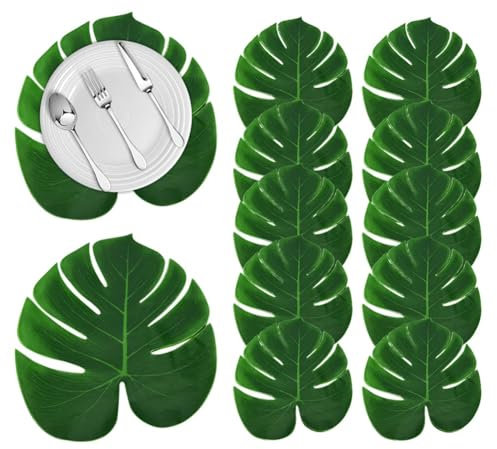 12 Foglie di Piante Artificiali di Monstera Fiori, foglie di palma tropicali grandi, Decorativo Foglie di Palma Tropicali Artificiali, foglie di palma finte decorazioni per feste a tema giungla