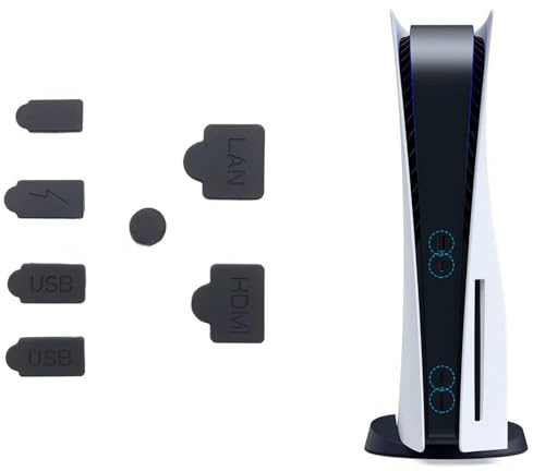Lot de 7 bouchons anti-poussière en silicone pour PS5 Pro/Slim, interface USB HDMI, prise anti-poussière pour console PlayStation 5 (noir)