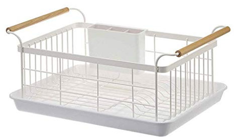 Dxbqm Vajilla de Cocina Rejilla de desagüe para Almacenamiento Escurridores de Platos Organizador de Cocina Estante Estante para Platos con Bandeja y Mango de Madera Maciza Rejilla de Drenaje Reji