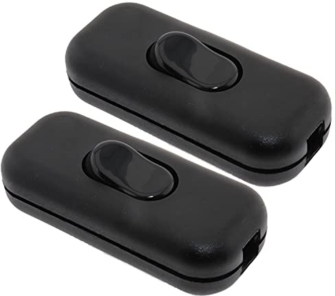 Art Deco Emporium Black Twin-Pack Dual Pole Inline Switch for Light Switches, Small Appliance or Lamp Switch Accepts upto Three Core Round or Flat Wire and Flex 6Amp 230V Double Pole Switching