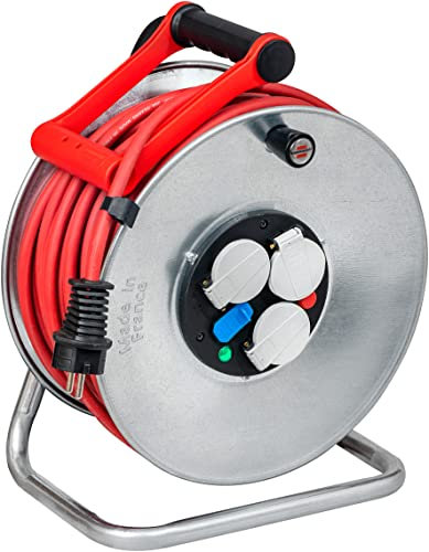 Brennenstuhl Enrollador de Cable Silver-40 con USB/Enrollador eléctrico 3 Tomas de Corriente con Tapa y 2 enchufes USB (Exterior, petaca de Metal, 40 m de Cable, Fabricado en Francia)