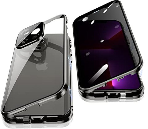 Jonwelsy Anti Peeping Case for iPhone 13 Pro (6.1), 360 Degree Front and Back Privacy Tempered Glass Cover, Anti SPY Screen, Anti Peep Magnetic Adsorption Metal Bumper for iPhone 13 Pro (Black)