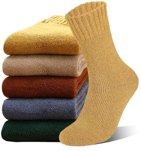 VoJoPi Women Socks, 5 Pairs Ladies Thermal Wool Socks, Cushioned Cozy Boot Socks for Hiking Walking Casual, UK 4~8