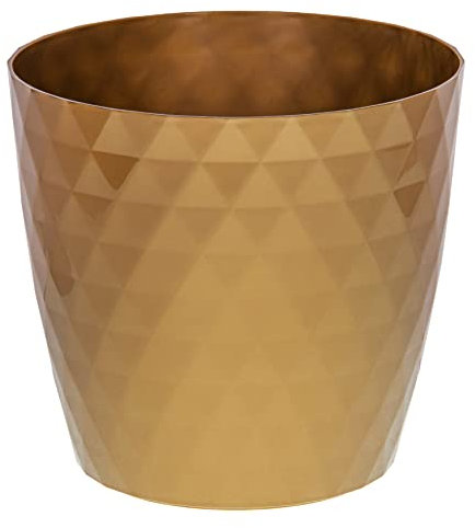 KORAD Cristal Indoor Flower Pot Covers without Drainage Holes – Decorative Round Plastic Planters for Indoor & Outdoor Plants – Lightweight, Durable Plant Pots in 9 Colours & 7 Sizes- (Gold, 16 cm)