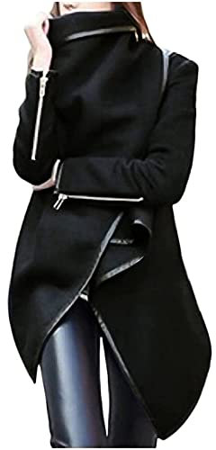 Women's Duffle Coats Casual Coat Jackets Women Long Sleeve Solid Asymmetric Hem Loose Outerwear Button Shirt Coat Ladies Warm Open Front Cardigans Sweatshirts A-Black