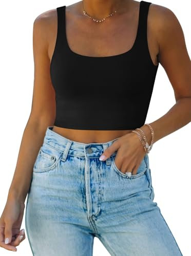 REORIA Damen Crop Top elegant Corset Top Neckholder Top Aesthetic Sport Sommer Tops Schwarz L