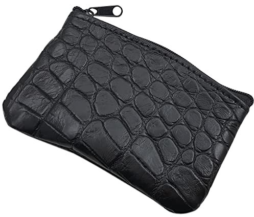myledershop Echt Kalbsleder Schlüsseltasche/Schlüsseletui/Schlüsselmäppchen/Autoschlüsselhülle mit 1 Reißverschlussfach Handmade in EU mit Krokodil-Prägung in Schwarz
