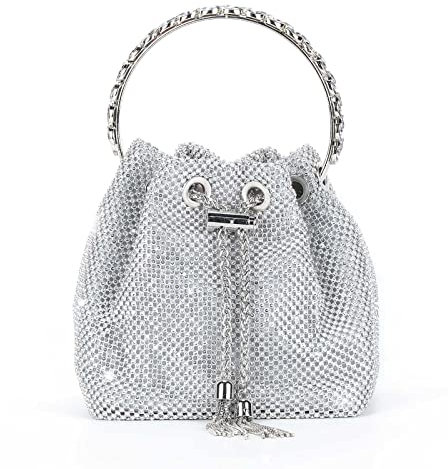 UBORSE Damen Clutch Abendtasche Glitzer Umhängetasche Kleine Pailletten Handtasche Schultertasche Kette Tasche Strass für Braut Hochzeit Party Disko - Silber