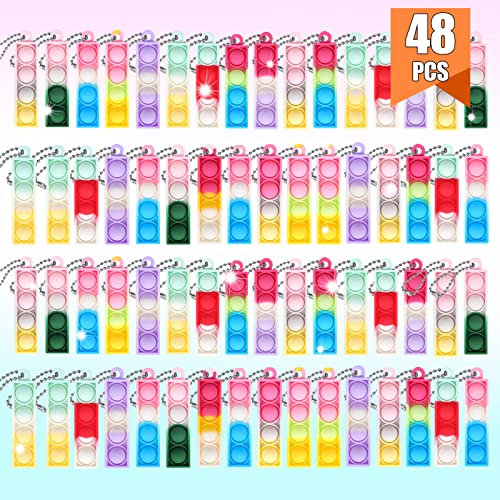 48 PCS Mini Portachiavi, Giocattoli Pop Fidget It, Gadget Compleanno per Bambini, Gioco Pop Fidget Squeeze, Giocattoli Sensoriali Multicolori Silicone per Bambini e Adulti