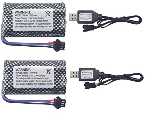 ZYGY 2PCS 1500mAh SM-3P Plug Lithium Battery with USB Charging Cable for DE43 DE60 Racing RC Car Battery 1575 Dump Truck Construction Vehicle Toy Car