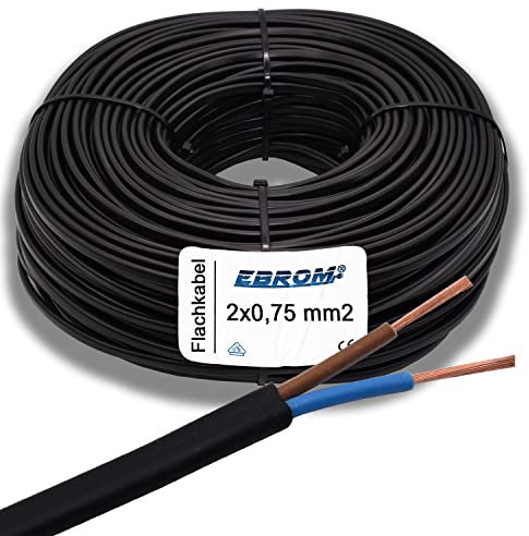 Gerätekabel Flachkabel H03VVH2-F 2x0,75 mm² schwarz 2x0,75 mm2 - Aderfarben: braun - blau - 2 polig/adrig - PVC Leitung - 99,9% OFC Kupfer (Vollkupfer) viele Längen ab 1 m - Ihre Länge: 20 Meter