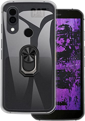 Für CAT S62 Pro Ultradünne Handyhülle + Ringhalter Kickstand Halterung, Gel Pudding Weiches Silikon Handy für CAT S62 5,7 Zoll (BlackRing-T)