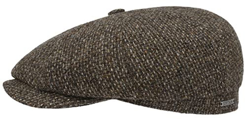Stetson Hatteras Shetland Wool Flatcap - Schirmmütze Herren - Schiebermütze aus Wolle - Innen mit Baumwolle gefüttert - Herrencap Herbst/Winter braun 57 cm
