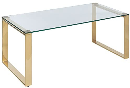 Beliani Table Basse Dorée en Verre Trempé et Acier Inoxydable 50 x 40 cm Moderne Tilon