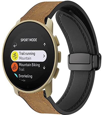 Magnetische Leder Armband für Suunto 9/Suunto 7/Suunto 9 Baro Armbänder, Magnetische Leder Silikon Hybrid Ersatzarmband Kompatibel mit Armbänder Suunto 9/Suunto 7/Suunto 9 Baro (J)