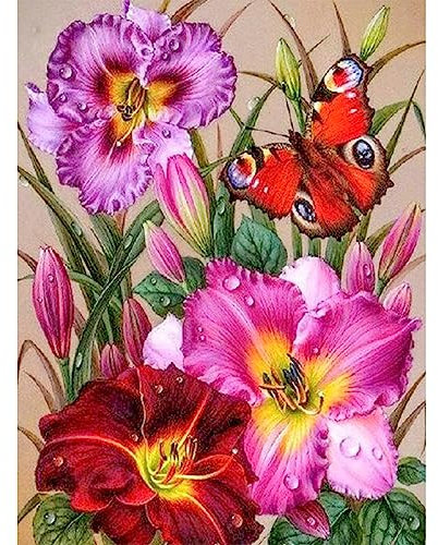 MOGTAA Blumen Diamond Painting Erwachsene, 5D Schmetterling Diamond Painting, Full Drill Diamond Art Landschaft Diamant Malerei Bilder für Heimdecor 30x40cm