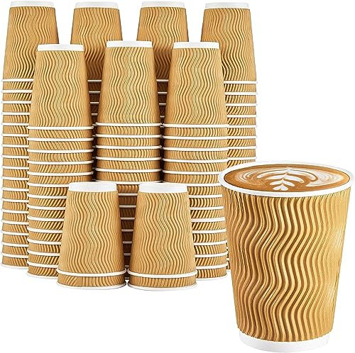 LATERN 50 Pièces Tasses à Café de Papier Kraft, 360ml Coupelles Murales Ondulées Isolées à 3 Couches Gobelets à Emporter Recyclables Jetables pour Café Thé et Autres Boissons Chaudes et Froides