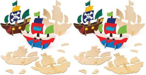 Baker Ross AW621 Wooden Stand-up Pirate Ships (Pack of 12)