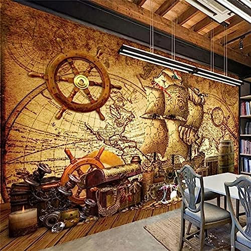 3D Tapete Nostalgische Weinlese Seekarte Piraten Wandbild Hintergrund Wohnzimmer Schlafzimmer Tapete Tapeten Wohnkultur Fototapete 3D Effekt Wohnzimmer Schlafzimmer Kinderzimmer-400cm×280cm