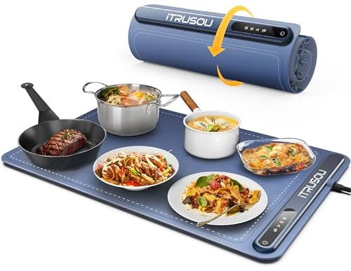 iTRUSOU Bandeja de Calentamiento Eléctrico, Bandeja Calienta Platos para Calentar Alimentos, Calentador de Comida con Material Nano Silicona para Familia, Fiestas, Eventos, Oficina
