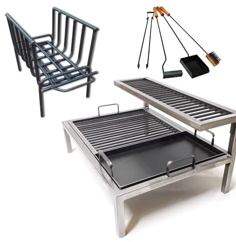 Sor Pampa Grill - Argentinischer Grill mit abnehmbaren Eisenmodulen + Feuerschale + Feuerwerkzeuge - BBQ Parrilla Asado - Eisen Argentinien Grill (81,3 x 50,8 cm)