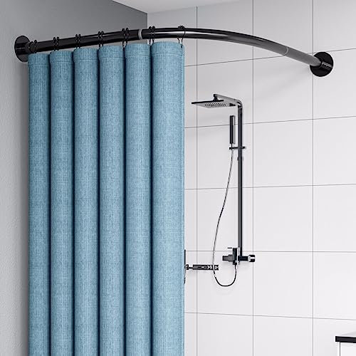 Bastone tenda doccia semicircolare asta a l per tenda doccia senza perforazione/Installazione Di Trapano e Non Richiede Staffe A Soffitto Asta Per Doccia in Acci(Size:C 90-130cm x 90-130cm,Color:Nero)