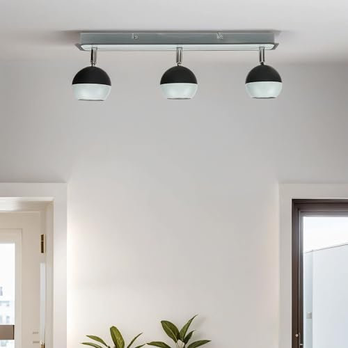 Licht-Erlebnisse Deckenspot Edelstahl Schwarz Weiß Küche Esszimmer 43 cm lang GU10 3-flammig zielgerichtet verstellbar Kugel Deckenstrahler Wohnzimmer NOAH
