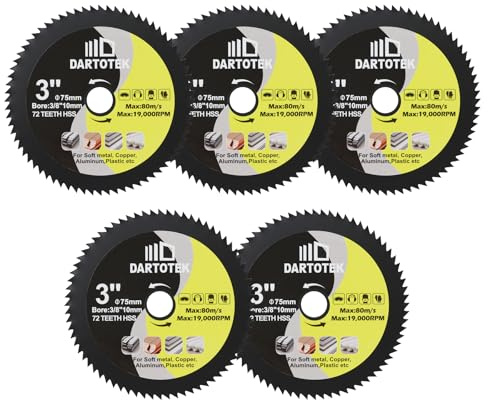 HSS Lame de scie circulaire 3inch - DARTOTEK 5pcs 72T 10mm Disques d'alésage pour le bois, le cuivre, l'aluminium, le plastique et les métaux tendres