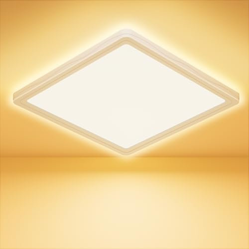 Feliigo Deckenleuchte LED, Deckenlampe Wohnzimmer 3000K-18W-1600LM, IP44 Wasserfest Modern Schlicht Ultra dünn Lampe für Schlafzimmer, Bad, Flur, Balkon, Küche, Keller - 22cm, Quadrat