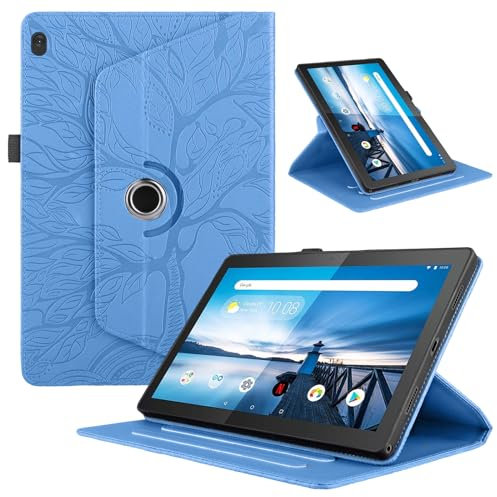 TEDTIKJT Custodia per Lenovo Tab M10 10.1 Pollice 2019 (TB-X505F/TB-X605F) Tablet Custodia Pelle PU Flip 360°Multi Angolo Ruotabile Supporto Protezione Cover Lenovo Tab M10 HD 1st Gen, Blu Albero