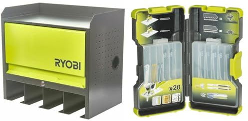 RYOBI - Etagère Murale 430 x 483 x 282 mm - Charge Max. : 150 kg - 1 Porte et 4 emplacements de Rangement - verrou - RHWS-01 & 4892210113320 Métal Lame Scie Sauteuse, Bois, Multicolore