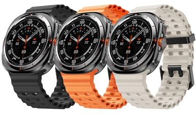 NotoCity für Samsung Galaxy Watch Ultra Armband, 47mm weiches Silikonarmband für Samsung Galaxy Watch 7 Ultra(Schwarz+Sternenlicht+Orange)