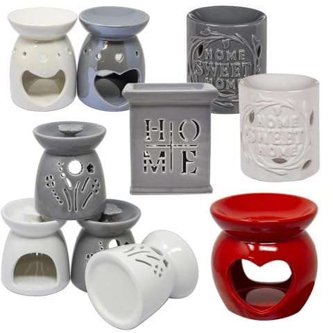 Set of 4 Floral Design Oil Burners - Melt Burner Ceramic Essential | Love Decor Pattern Granules Melt Wax Scented Diffuser Warmer | Home Bedroom Holder Candle Aromatherapy Fragrance Set Aroma Tart
