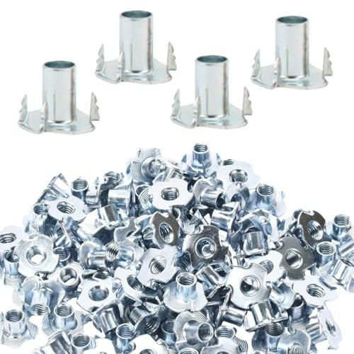 M8 T-Nuts Four Pronged Captive Blind Threaded Inserts for Wood Furniture Table