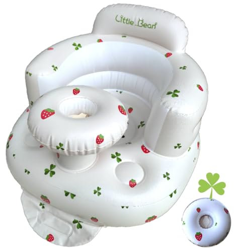 Asiento inflable para bebés a partir de 4 – 24 meses, sofá de apoyo para la espalda del bebé, soporte de suelo para aprender a sentarse (trébol fresa)
