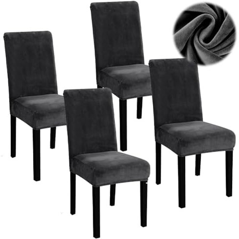 Umllpet Stretch Samt Stuhlhussen 4er Set, Stretch Stulhhussen Schwingstuhl, Abnehmbarer Waschbarer Stuhlbezug, Stretch Stuhlhussen Schwingstühle für Restaurant, Hotel, Bankett, Hochzeit(Dunkelgrau)