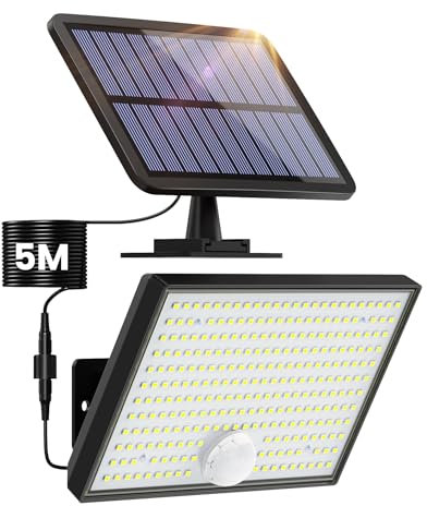 Solarlampen für Außen mit Bewegungsmelder, 266 LED 3 Modi Solar Strahler Aussen Solar-Split Lampe, Solarleuchte IP65 Wasserdichte Beleuchtungswinkel Aussenleuchte mit 5m Kabel für Garten -1Stück