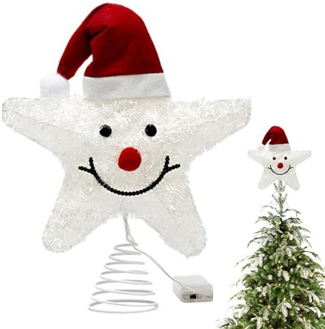 Adorno de estrella para árbol de Navidad con luces,Estrella para árbol de Navidad, Estrella dorada en la copa del árbol de 10 pulgadas, Decoración de copa de árbol de Navidad con 20 luces LED, decorac