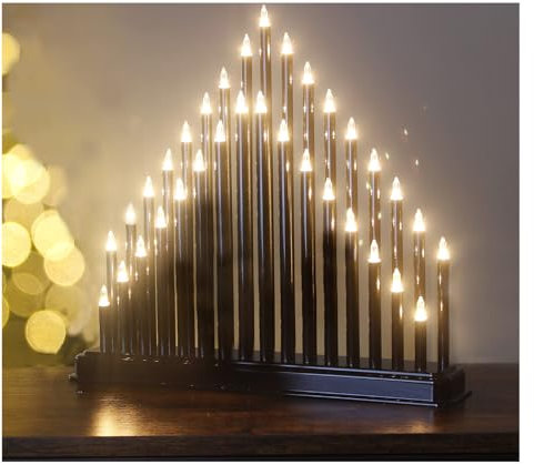 Trendi 33 Warm White LEDs Candles Bridge |Main Powered Plastic Pipe Tube Tower| Holiday Indoor Festive for Christmas | Modern Faux Xmas Decoration for Window Sill, Table (Black 33 LED Candle Bridge)