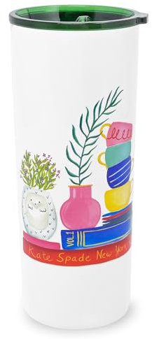 kate spade new york Cute Floral Stainless Steel Mug, 24 Ounce Travel Tumbler, Double Wall Insulated Cup with Lid, Charmed Library