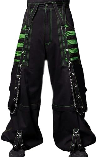 Fiacafyo Damen Vintage Baggy Jeans Grunge Gothic Tripp Pants Punk Goth Wide Leg Denim Pants Y2k Loose Casual Jeans Streetwear, C-grün, L