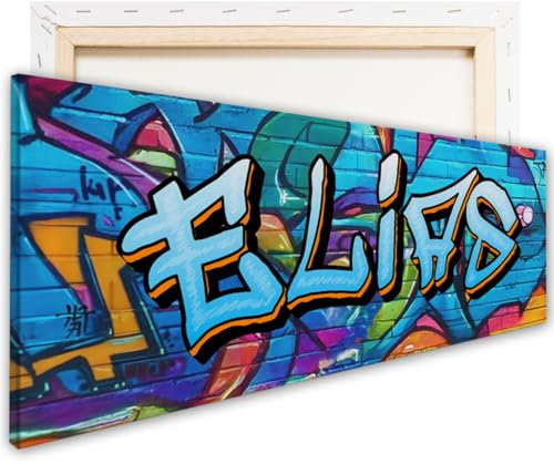 tjapalo® Wandbild Graffiti mit Namen personalisiert Leinwandbild Graffiti Name Leinwandbild Kinderzimmer Jugendzimmer Bilder für Teenager Kinderzimmer Bilder Leinwand Bilder