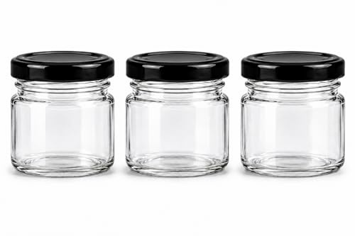 made in home - Lot de 40 mini bocaux en verre de 40 ml, pots à épices avec couvercle à visser, bocal à essai, pots à confiture, petits pots à miel, bocaux ronds (couvercles noirs)