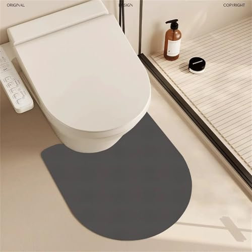 Highdi Solid Color Toilet Mat U Shape, Diatomite Bath Mat Absorbent Quick Dry Non Slip U Shaped Toilet Floor Mat Toilet Rug WC Toilet Mat Washable Easy to Clean for Bedroom (Dark Gray,90x60cm)