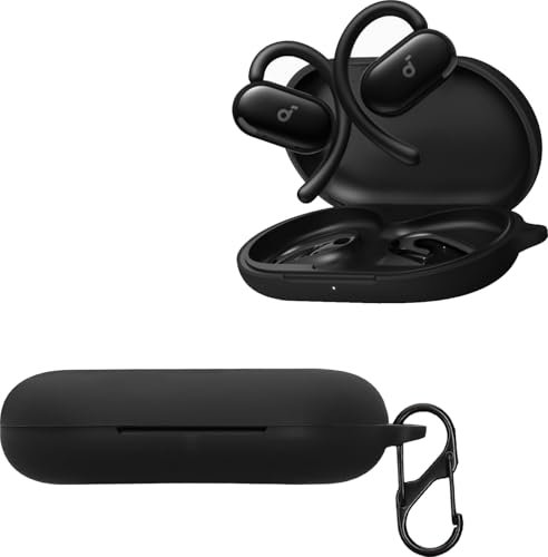 KZIOACSH Silicone Case for soundcore V20i by Anker, Ultra Slim Anti-Scratch Anti-Lost Protective Earbuds Case Lightweight Washable Sumdge-Proof Earphone Skin Cover with Carabiner,Black