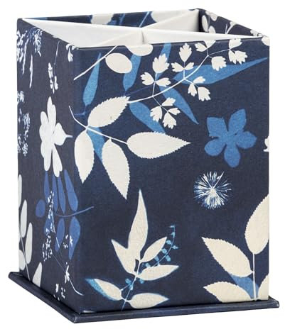 Clairefontaine 83501C - Un Pot à Crayons/Pinceaux/Stylos - Multifonctions en Carton Décors Floral/Cyanotype - Carré 8,5x8,5x11 cm - Home Office - Collection Cyanotype