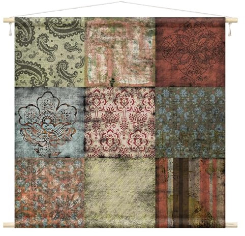 micasia Wandteppich Muster Stoffbild inkl. Holzstäbe & Seile Wanddeko - Made in Germany - Kunstkopie Retro Vintage bunt Wohnzimmer Schlafzimmer Wandbehang 1154 (90x90cm)